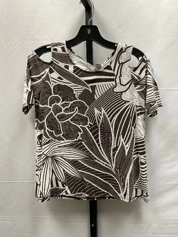 women's T-shirts for layeringBrown & White Top Short Sleeve Chicos, Size S