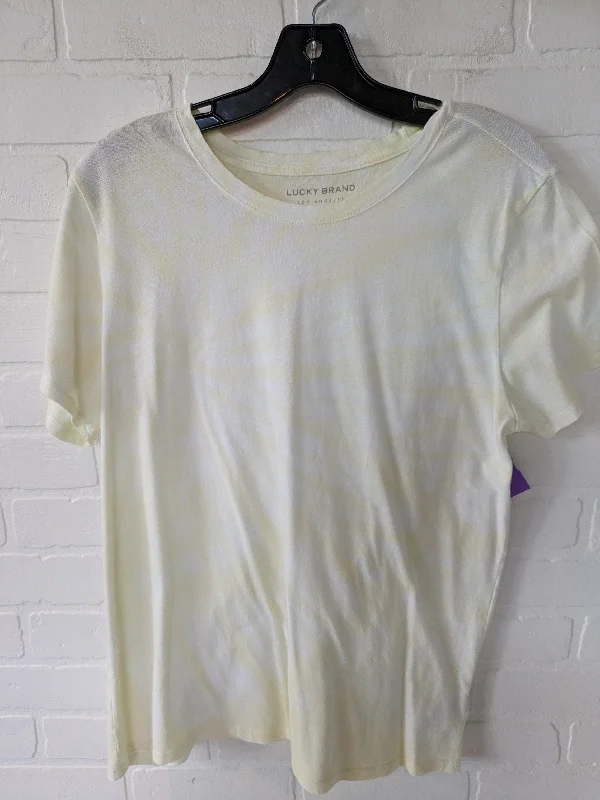 women's T-shirts with zippered closuresWhite & Yellow Top Short Sleeve Basic Lucky Brand, Size L