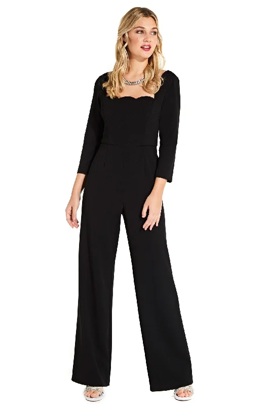 women's jumpsuits for springAdrianna Papell - Quarter SLeeve Scalloped Neck Jumpsuit AP1D102919SC