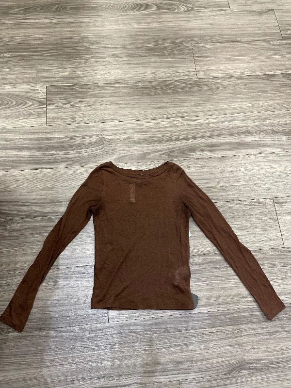 women's long sleeve tops with stretchable fabricBrown Top Long Sleeve Madewell, Size Xxs