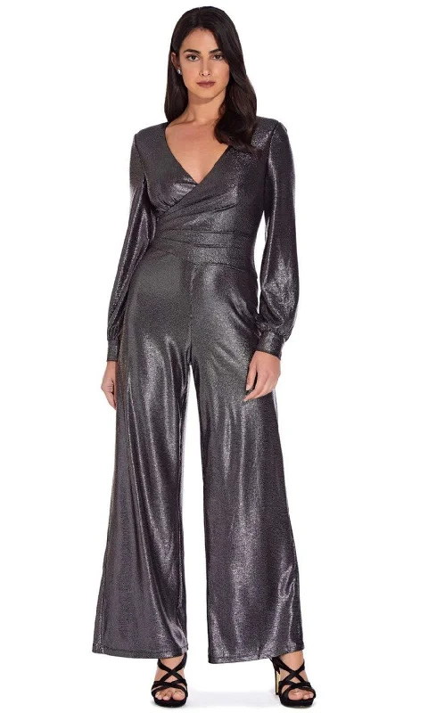 women's jumpsuits with rufflesAdrianna Papell - Metallic Jersey Wide Leg Jumpsuit AP1E206841SC