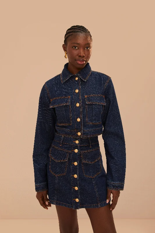 women's tops with built-in brasDark Denim Cropped Jacket