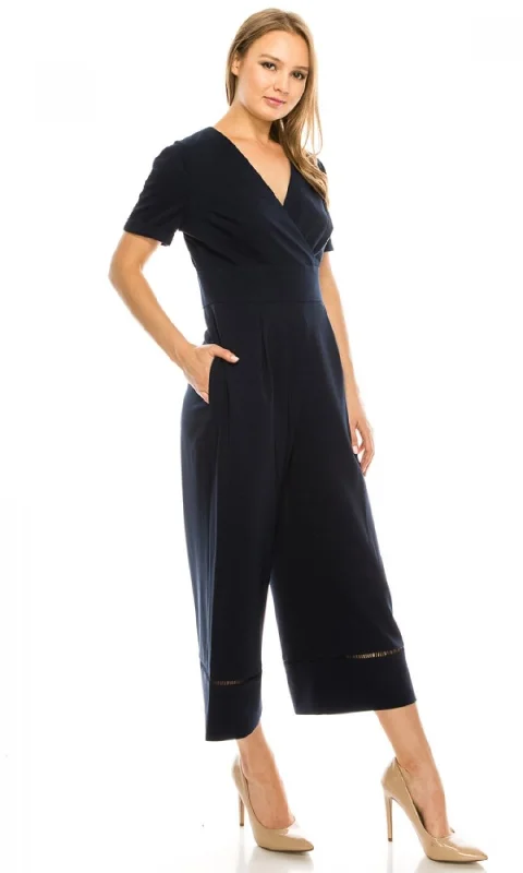 women's jumpsuits with high necksMaggy London - G3935MSC Short Sleeve V-Neck Crepe Jumpsuit