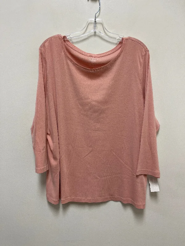 women's long sleeve tops with asymmetrical hemlinesPink Top Long Sleeve Basic Talbots, Size 3x