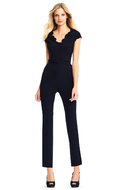 women's jumpsuits for fallAdrianna Papell - Scallop Trim Belted Crepe Jumpsuit AP1D101745SC