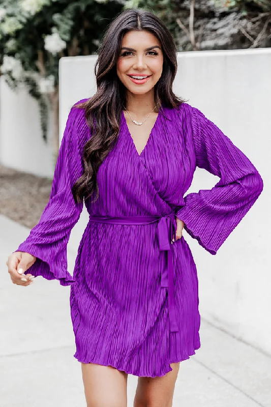 women's made-to-order dressesThrough The Night Purple Plisse Mini Wrap Dress FINAL SALE