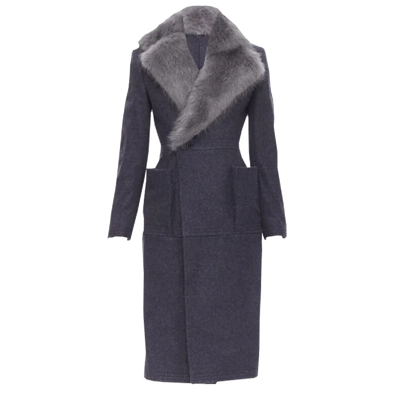 women's coats for skiingThom Browne beaver fur collar wool felt silk lined coat