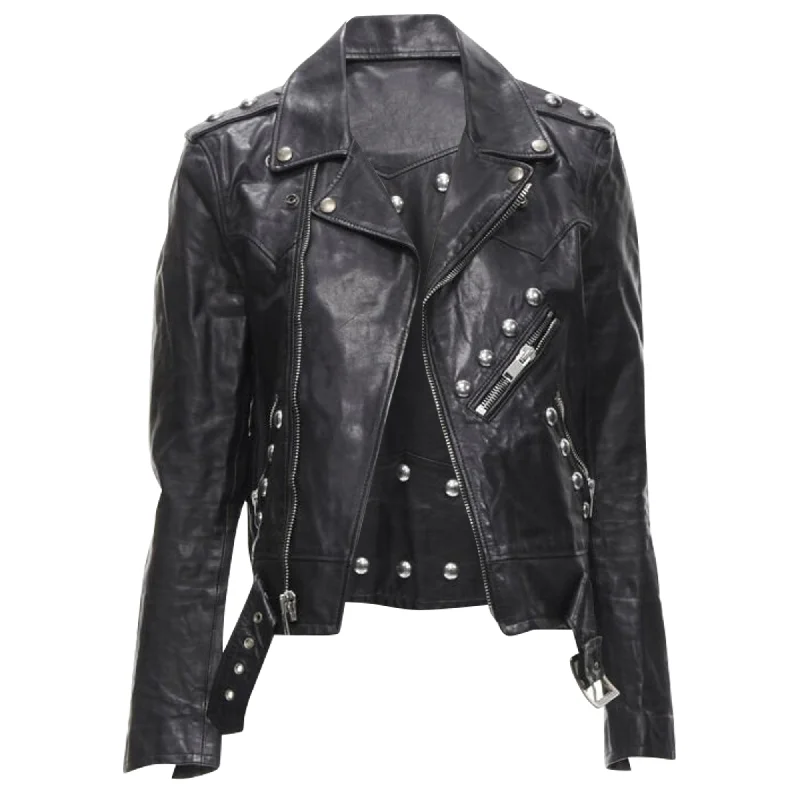 women's coats for everyday wear and tearSaint Laurent Hedi Slimane leather studded biker