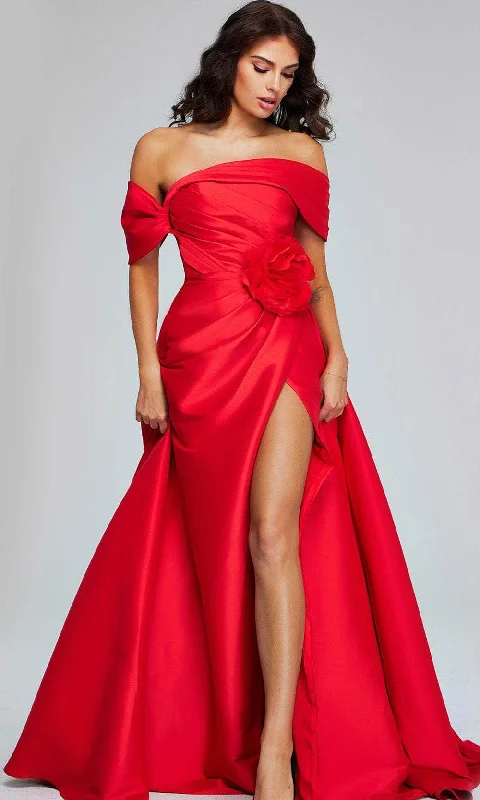 women's petite dressesJovani 40832 - Rosette Slit Evening Gown