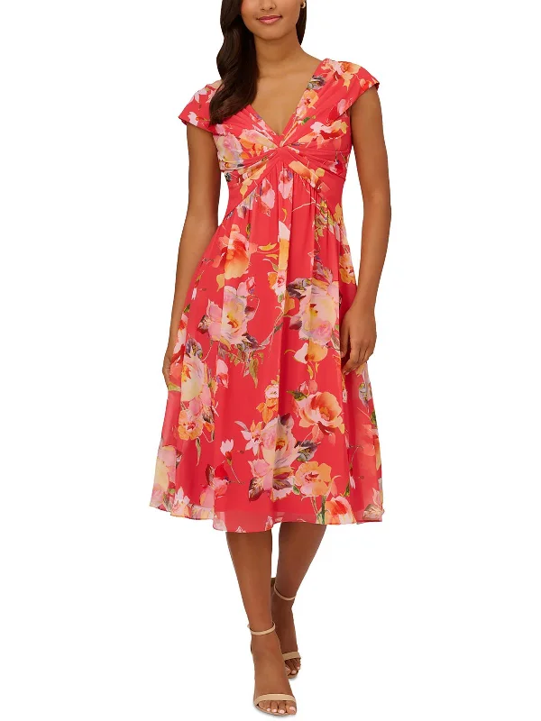 women's minimalist dressesWomens Floral Print Polyester Midi Dress