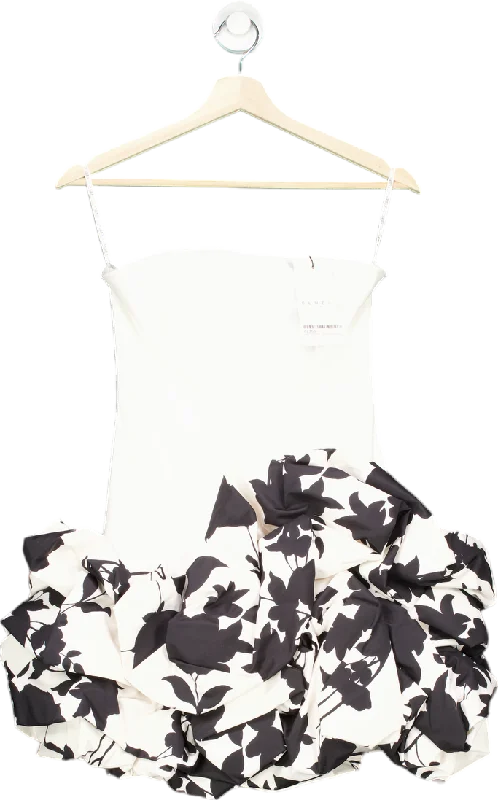 women's high-low dressesClub L London Cream Floral Print Strapless Ruffle Mini Dress UK 6