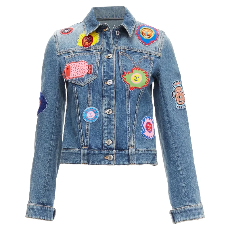 women's coats with zippersLouis Vuitton yayoi kama faces leather patch denim jacket