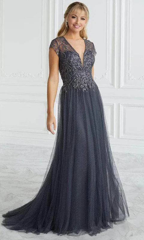 women's lace dressesChristina Wu Elegance 17091 - Beaded Sheer Short Sleeve Evening Gown