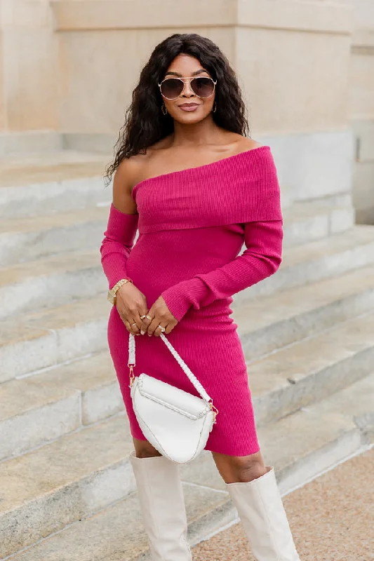 women's cocktail dressesHeading Uptown Magenta Asymmetrical Mini Sweater Dress FINAL SALE