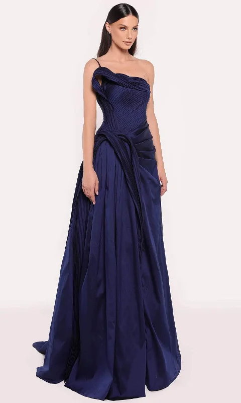 women's sustainable dressesTarik Ediz 98703 - One Shoulder Draped Evening Dress