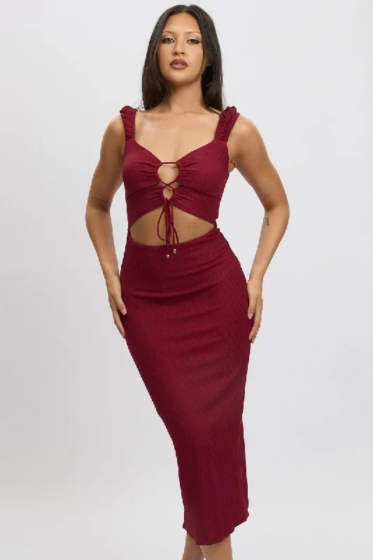 women's body-skimming dressesRed Bodycon Dress Textured Midi