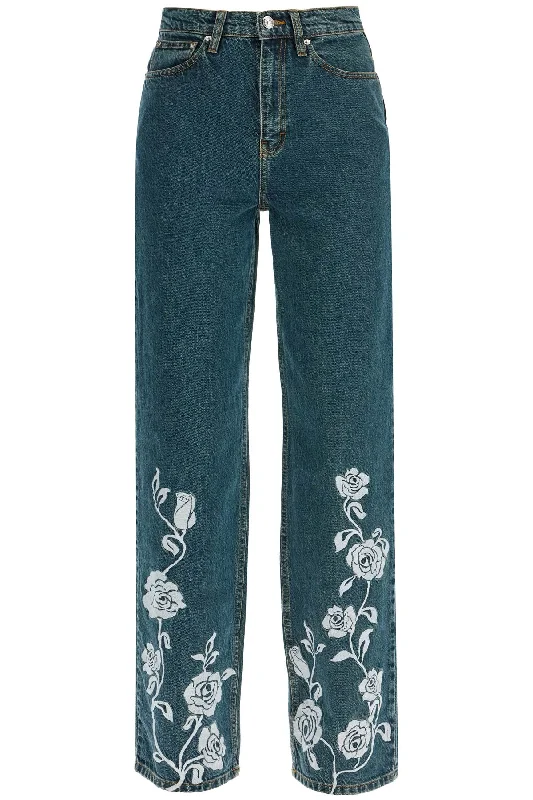 women's denim jeans for casual wearRotate Women's Jeans In blue Steel blue With Floral Details