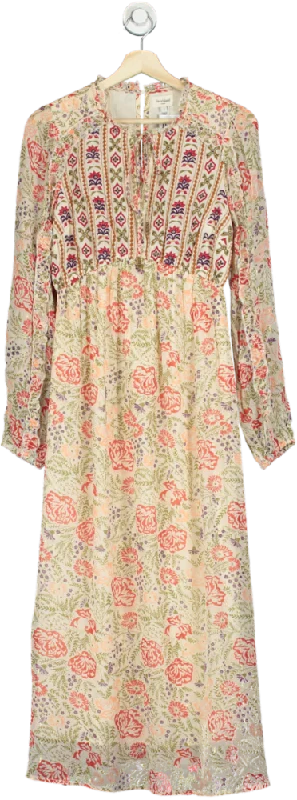 women's stretchy dressesRiver Island Beige Floral Midi Dress UK 8