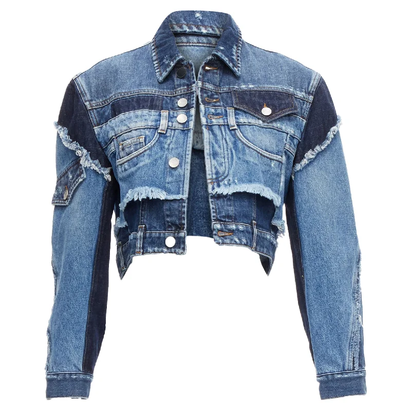 leather coats for womenDolce & Gabbana denim deconstructed patchwork cropped jacket