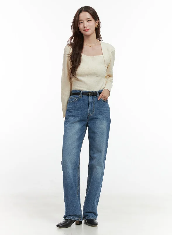 women's denim jeans with floral embroideryEvelyn Wide-Fit Straight Denim Jeans OO421