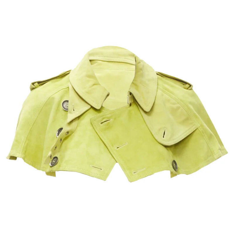 parkas for womenBurberry lime suede leather cropped double breasted capelet