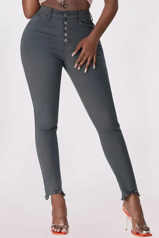 women's denim jeans with raw hemsFrayed Cropped Skinny Jeans