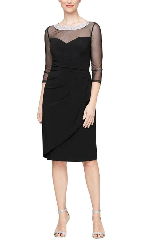 women's flowy dressesAlex Evenings 8191965 - Sheer Quarter Sleeve Embellished Knee-Length Dress