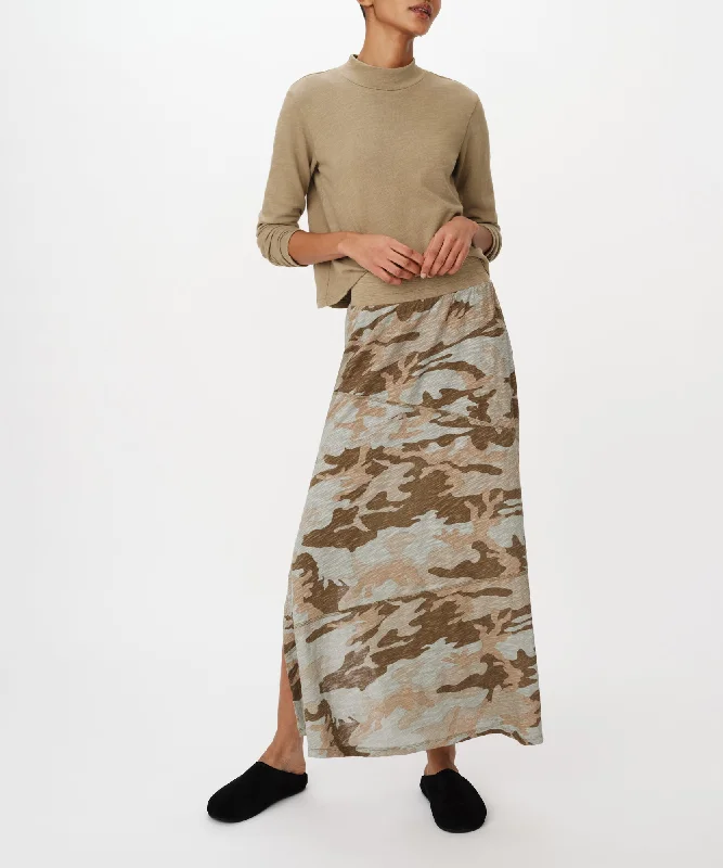 women's chiffon maxi skirtsSlub Jersey Camo Seamed Skirt - Faded Army-Multi