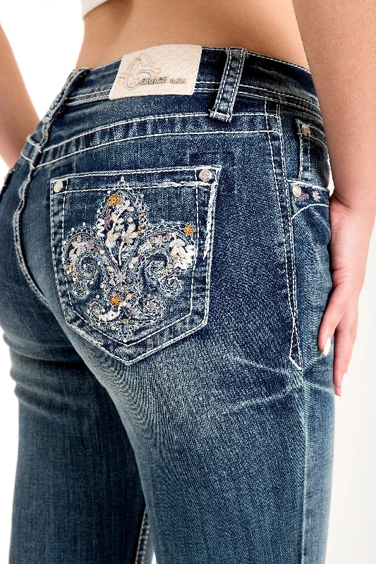 women's denim jeans with geometric patternsFlu Dee Lee Embellished Mid Rise Women's Bootcut Jeans