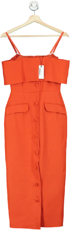 women's stretch dressesKaren Millen Orange Italian Structured Rib Bardot Button Through Tailored Midi Dress UK 8