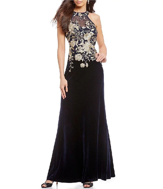 women's high-end dressesCachet - Floral Embroidered Halter Evening Dress 59820 - 1 pc Black Gold In Size 4 Available