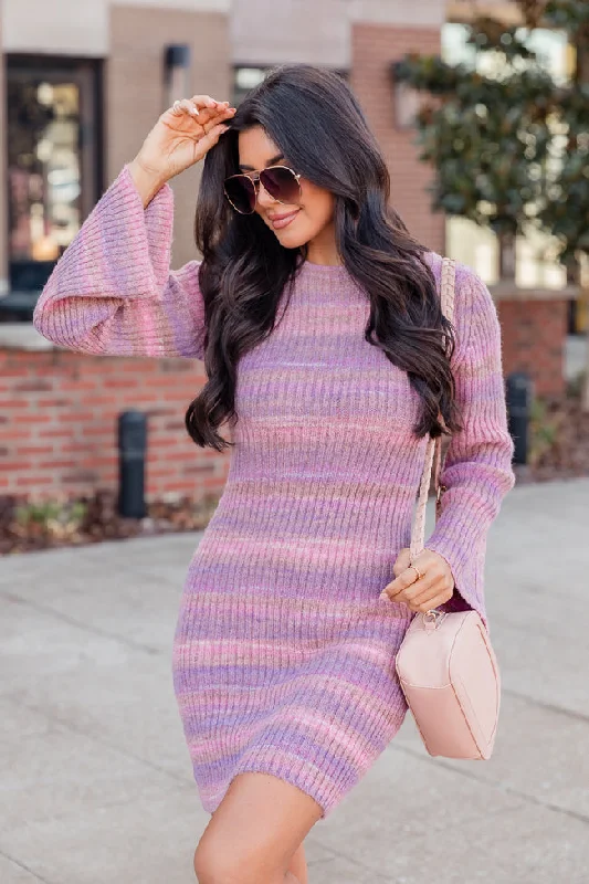 women's off-the-shoulder dressesEasy Does It Pink Ombre Knit Sweater Bell Sleeve Mini Dress FINAL SALE