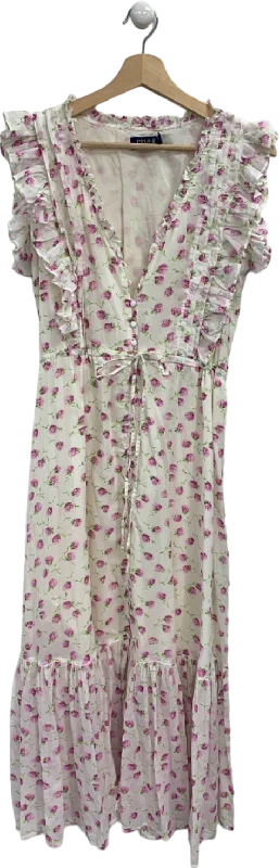 women's unique dressesPolo Ralph Lauren White/Pink Floral Ruffled Midi Dress UK 6/8