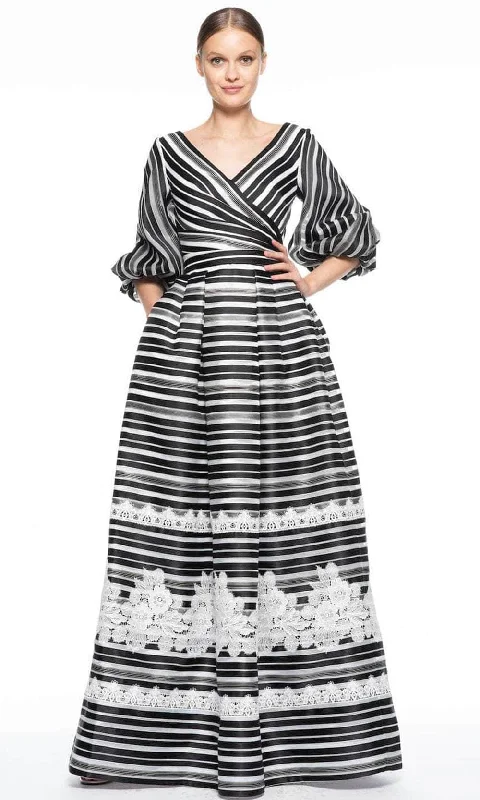 women's handmade dressesTheia 8812269 - Faux Wrap Stripe Evening Dress