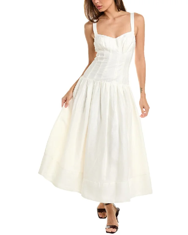 women's ball gown dressesNicholas Makenna Drop Waist Corset Linen Midi Dress