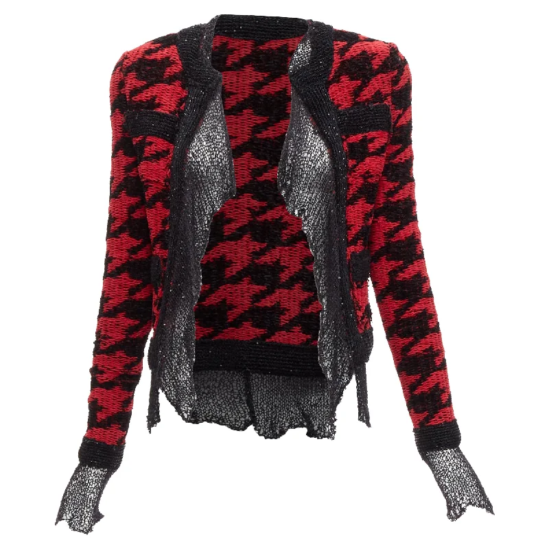 women's coats for layeringBalmain houndstooth destroyed pointelle knit mesh jacket