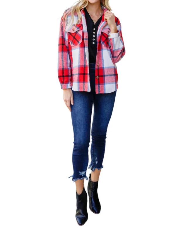 women's coats for vintage fashion enthusiastsA Good Thing Going Plaid Shacket In Red