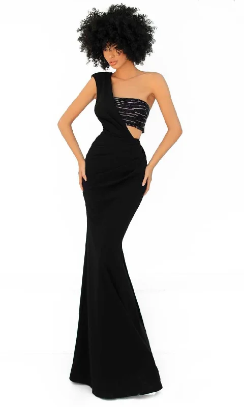 women's plus-size dressesTarik Ediz - 51058 Embellished Asymmetrical Evening Dress