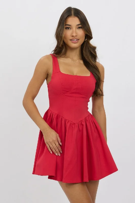 women's lace-up dressesRed Fit And Flare Dress Mini