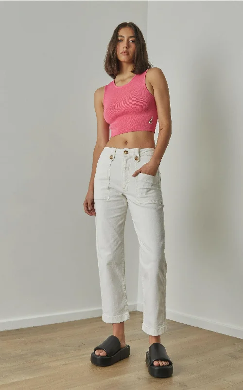 women's short denim jeansStella Stretch High Waisted Ivory Trouser