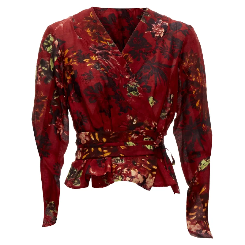 women's coats with beadwork accentsKenzo floral silk wool kimono sleeves wrap tie top