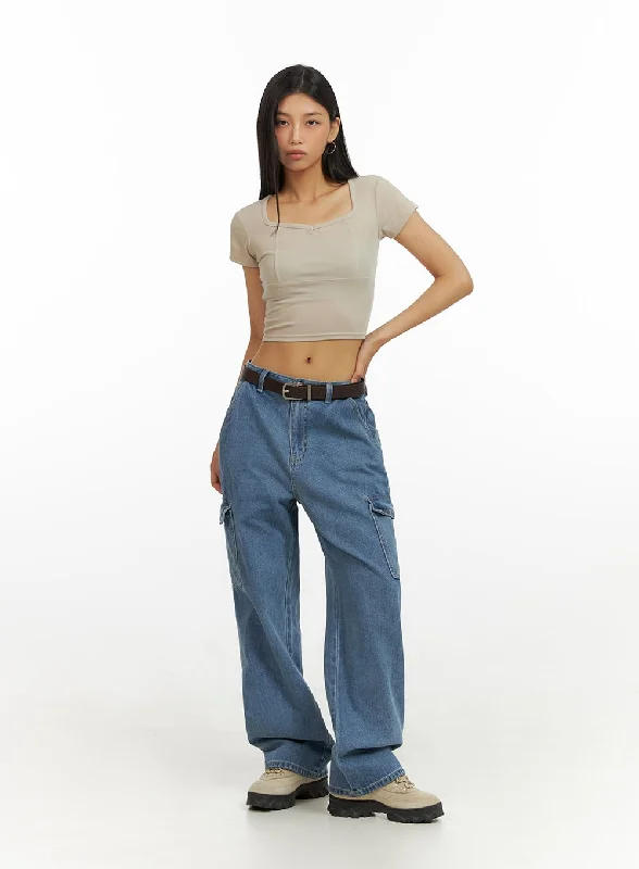 women's denim jeans with belt loopsLow Rise Cargo Jeans IU412