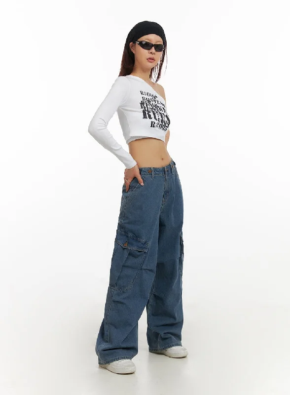 women's denim jeans for a trendy vibeCargo Buttoned Jeans IY410