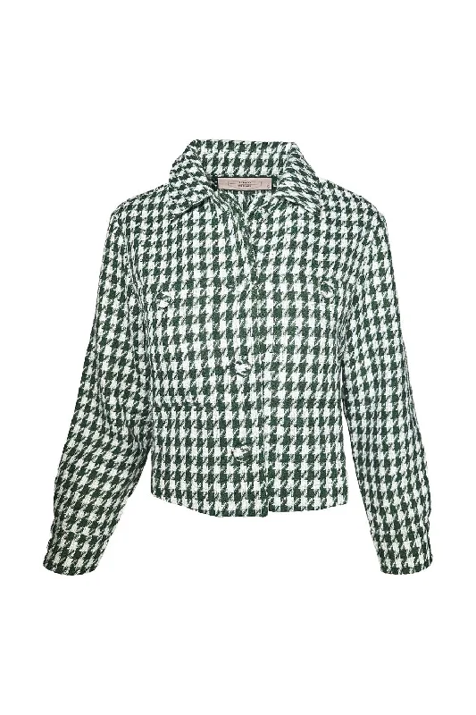 lightweight women's coatsWomen’S Geometric Tweed Cropped Jacket In Green/ivory