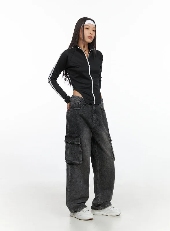 women's denim jeans with functional pocketsNeve Washed Cargo Denim Jeans IS427