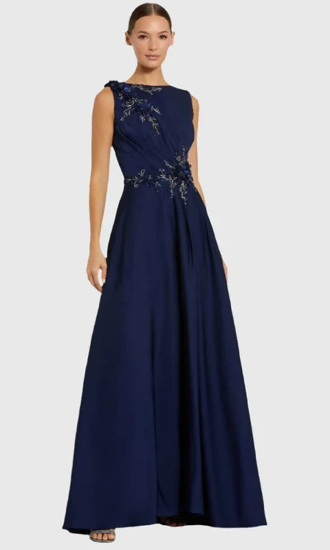 women's velvet dressesMac Duggal 20365 - Bateau Floral Appliqued Evening Gown