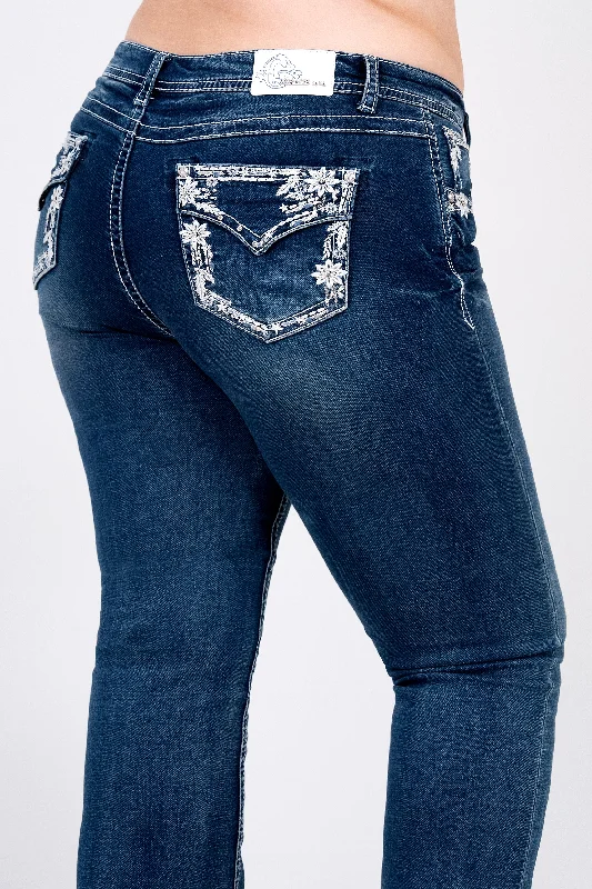 women's capri denim jeansFloral Embellished Plus Size Bootcut Jeans