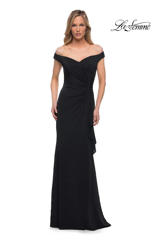 women's prom dressesLa Femme - 29925 Off Shoulder Sheath Evening Dress