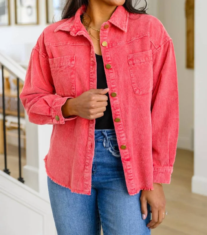 women's coats with Victorian-era influencesCorduroy Shacket In Red