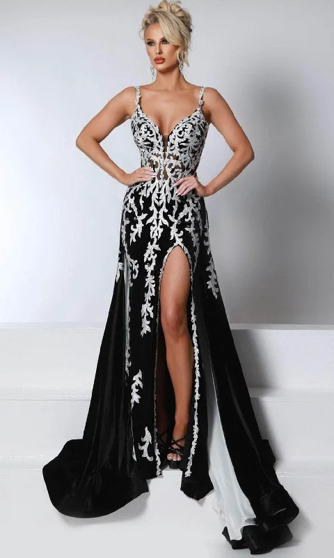 women's lace-up dressesJohnathan Kayne 2924 - Lace Detailed Evening Gown with Slit